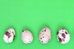 Quail eggs on a light green surface, top view, empty place for t stock photography Quail eggs on a light green surface, top view, empty place for t stock photography
