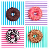 Quatro anéis de espuma diferentes na opinião superior do fundo colorido listrado das listras imagens de stock royalty free Quatro anéis de espuma diferentes na opinião superior do fundo colorido listrado das listras imagens de stock royalty free