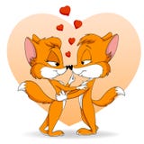Queda bonito de dois desenhos animados na raposa do amor ilustração stock Queda bonito de dois desenhos animados na raposa do amor ilustração stock