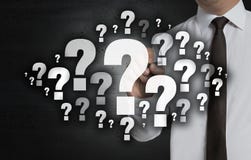 Question Mark Cloud is written by businessman on computer screen stock photography Question Mark Cloud is written by businessman on computer screen stock photography