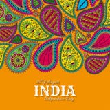 quindicesimo di August India Independence Day Cartolina d'auguri con l'ornamento di Paisley royalty illustrazione gratis quindicesimo di August India Independence Day Cartolina d'auguri con l'ornamento di Paisley royalty illustrazione gratis