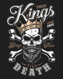 Quote typography with black and white king skull in golden crown with beard