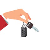 R-Automiet- oder -verkaufskonzept in der flachen Art - Handholding-Autoschlüssel lizenzfreie abbildung R-Automiet- oder -verkaufskonzept in der flachen Art - Handholding-Autoschlüssel lizenzfreie abbildung