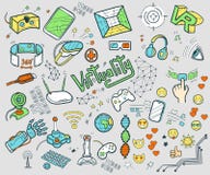 Rabiscar a coleção do vetor da realidade virtual e do techn inovativo ilustração stock Rabiscar a coleção do vetor da realidade virtual e do techn inovativo ilustração stock