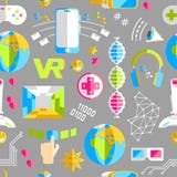 Rabiscar o teste padrão sem emenda do vetor com realidade virtual e innovati ilustração stock Rabiscar o teste padrão sem emenda do vetor com realidade virtual e innovati ilustração stock