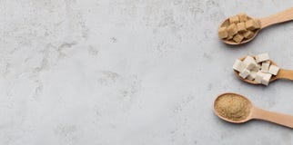 Raccolta dei generi differenti di zucchero su fondo grigio fotografia stock libera da diritti Raccolta dei generi differenti di zucchero su fondo grigio fotografia stock libera da diritti