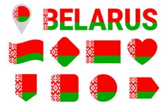 Raccolta della bandiera della Bielorussia Bandiere bielorusse messe Icone isolate piano di vettore con il nome dello stato Colori illustrazione vettoriale Raccolta della bandiera della Bielorussia Bandiere bielorusse messe Icone isolate piano di vettore con il nome dello stato Colori illustrazione vettoriale