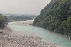 Rafters on the Soca river in Slovenia stock image Rafters on the Soca river in Slovenia stock image