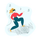 Ragazza che indossa la cuffia avricolare di VR e che gioca chitarra - concetto virtuale di vetro di realtà 3D Stile moderno isola illustrazione vettoriale Ragazza che indossa la cuffia avricolare di VR e che gioca chitarra - concetto virtuale di vetro di realtà 3D Stile moderno isola illustrazione vettoriale
