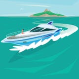 Ragazza che prende il sole sulla piattaforma di un yacht enorme illustrazione di stock Ragazza che prende il sole sulla piattaforma di un yacht enorme illustrazione di stock