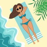 Ragazza in costume da bagno sulla spiaggia illustrazione vettoriale Ragazza in costume da bagno sulla spiaggia illustrazione vettoriale