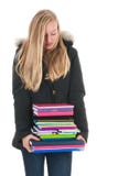 Ragazza del banco con i libri fotografie stock libere da diritti Ragazza del banco con i libri fotografie stock libere da diritti