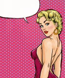 Ragazza di Pop art con il fumetto Fondo di Pop art Invito del partito Scheda di compleanno Donna comica Ragazza sexy Ragazza di Pop art con il fumetto Fondo di Pop art Invito del partito Scheda di compleanno Donna comica Ragazza sexy