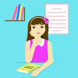 Ragazza premurosa al suo scrittorio illustrazione vettoriale Ragazza premurosa al suo scrittorio illustrazione vettoriale