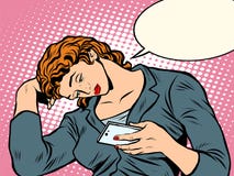 Ragazza triste che guarda smartphone illustrazione di stock Ragazza triste che guarda smartphone illustrazione di stock