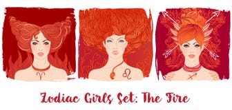 Ragazze dello zodiaco messe: Fuoco Illustrazione di vettore dei pesci astrologici illustrazione vettoriale Ragazze dello zodiaco messe: Fuoco Illustrazione di vettore dei pesci astrologici illustrazione vettoriale