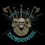 Ragnarok Viking design. Three skulls of Vikings, the shield of a Viking with runes, battle axes, swords and spears stock illustration Ragnarok Viking design. Three skulls of Vikings, the shield of a Viking with runes, battle axes, swords and spears stock illustration
