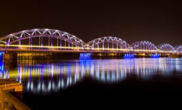 Railway bridge at night in Riga Royalty Free Stock Photo Railway bridge at night in Riga Royalty Free Stock Photo