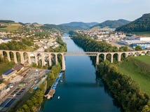 Railway bridge over the Rhine river at Swiss town Eglisau, royalty free stock photography Railway bridge over the Rhine river at Swiss town Eglisau, royalty free stock photography