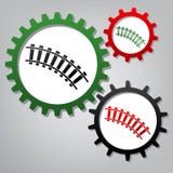 Railway sign. Curved track. Vector. Three connected gears with i royalty free illustration Railway sign. Curved track. Vector. Three connected gears with i royalty free illustration