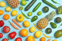Rainbow Collection Of Ripe Fruits And Vegetables Royalty Free Stock Images