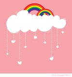 Rainbow With Cloud And Rain Of Love Hearts Stock Photo