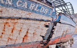 Raise, old, broken Ship Wreck of San Carlos near yacht harbour royalty free stock images Raise, old, broken Ship Wreck of San Carlos near yacht harbour royalty free stock images