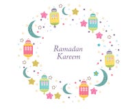 Ramadan Kareem com lâmpadas, crescentes e estrelas Lanterna tradicional da ilustração colorida do vetor do quadro do círculo da r ilustração do vetor Ramadan Kareem com lâmpadas, crescentes e estrelas Lanterna tradicional da ilustração colorida do vetor do quadro do círculo da r ilustração do vetor