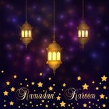 Ramadan Kareem lykta på en gnistrandetexturbakgrund Arabisk illustration för glöd, Ramadaninbjudankort på en glödnattbackgrou royaltyfri illustrationer Ramadan Kareem lykta på en gnistrandetexturbakgrund Arabisk illustration för glöd, Ramadaninbjudankort på en glödnattbackgrou royaltyfri illustrationer