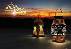 Ramadankareemlyktor, tolkning 3d royaltyfri illustrationer Ramadankareemlyktor, tolkning 3d royaltyfri illustrationer