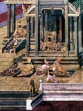 Ramayana mural paintings of , alien battles gods and chimera on walls of kings palace Bangkok, Thailand Royalty Free Stock Photos Ramayana mural paintings of , alien battles gods and chimera on walls of kings palace Bangkok, Thailand Royalty Free Stock Photos
