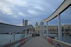 Rambla De Mącący - drewniany deptak nad Portowym Vell w Barcelona Obrazy Royalty Free