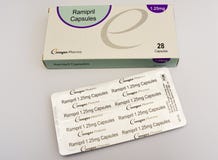 Ramipril capsules. 1,25mg medication pack of pills royalty free stock image Ramipril capsules. 1,25mg medication pack of pills royalty free stock image