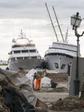 Rapallo Italy November/5/2018 - Disastrous outcome of a powerful storm that occurred on the night of October 29 in the harbor of royalty free stock photo Rapallo Italy November/5/2018 - Disastrous outcome of a powerful storm that occurred on the night of October 29 in the harbor of royalty free stock photo