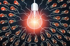 rappresentazione 3d della lampadina al neon di luce rossa sul fondo digitale delle lampadine royalty illustrazione gratis rappresentazione 3d della lampadina al neon di luce rossa sul fondo digitale delle lampadine royalty illustrazione gratis