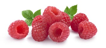 Raspberry Horizontal Set With Leaves Isolated On White Background Stock Photos Raspberry Horizontal Set With Leaves Isolated On White Background Stock Photos