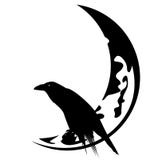 Raven el pájaro que se sienta en una silueta creciente del vector del negro de la luna Foto de archivo libre de regalías Raven el pájaro que se sienta en una silueta creciente del vector del negro de la luna Foto de archivo libre de regalías