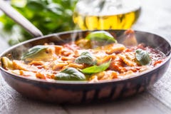 Ravioli italiens ou méditerranéens de pâtes de nourriture de la sauce tomate photo libre de droits Ravioli italiens ou méditerranéens de pâtes de nourriture de la sauce tomate photo libre de droits