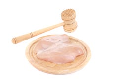 Raw Chicken Breast And Meat Mallet Stock Photos Raw Chicken Breast And Meat Mallet Stock Photos