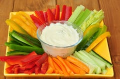 Raw food with vegetables and dip