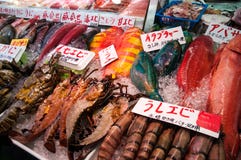 Raw seafood on the market in Okinawa