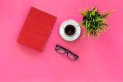 Reading For Study And Work. Self-education Concept. Business Literature. Books With Empty Cover Near Glasses, Coffe Stock Photo