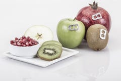 Real and fresh fruit juice like can drink and fruit plate Royalty Free Stock Photo Real and fresh fruit juice like can drink and fruit plate Royalty Free Stock Photo