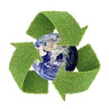 Real grass recycle symbol with globe