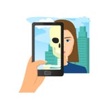 Realidad aumentada usando el cr?neo de la mujer de la sierra del smartphone libre illustration Realidad aumentada usando el cr?neo de la mujer de la sierra del smartphone libre illustration
