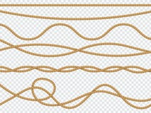 Realistic fiber ropes. Curve rope nautical cord straight lasso marine border brown jute twine natural tied packthread royalty free illustration Realistic fiber ropes. Curve rope nautical cord straight lasso marine border brown jute twine natural tied packthread royalty free illustration
