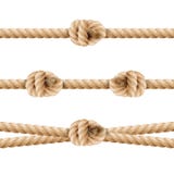 Realistic Rope Line Eith Knot. Yellow Twisted Ropes Set, Isolated On White Background. Vector Illustration Royalty Free Stock Photography Realistic Rope Line Eith Knot. Yellow Twisted Ropes Set, Isolated On White Background. Vector Illustration Royalty Free Stock Photography