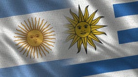 Realistische halbe Flaggen Argentiniens und Uruguays zusammen vektor abbildung Realistische halbe Flaggen Argentiniens und Uruguays zusammen vektor abbildung