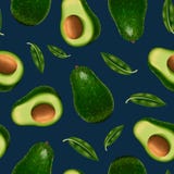 Realistyczny Szczegółowy 3d Avocado i plasterka Cały Bezszwowy Deseniowy tło wektor ilustracji Realistyczny Szczegółowy 3d Avocado i plasterka Cały Bezszwowy Deseniowy tło wektor ilustracji