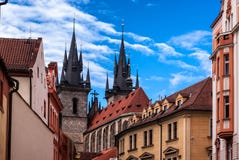 Rear view of the Church of Our Lady before Tyn in the Old Town of Prague stock photo Rear view of the Church of Our Lady before Tyn in the Old Town of Prague stock photo